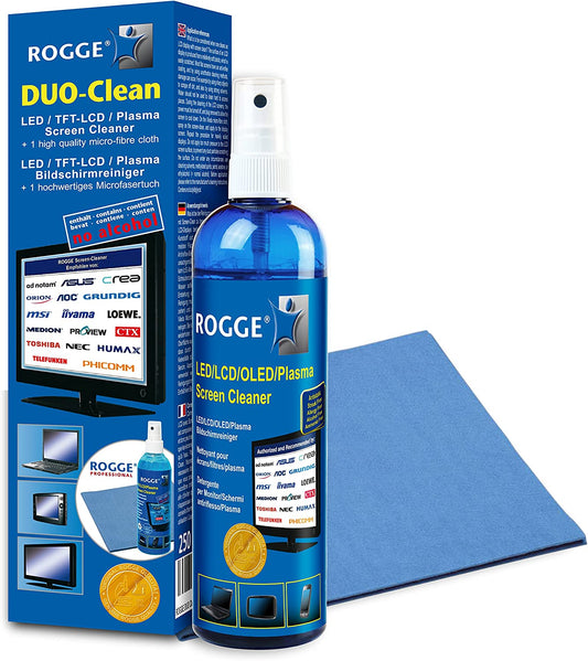 ROGGE DUO-Clean 250ml Limpiador Pantallas Táctiles LCD/TFT/LED/Plasma incl. 1 x ROGGE & Vileda Profesional Mikrofibra 38x40cm